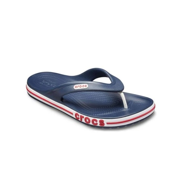 CROCS Shoes - Crocs Bayaband Flip Flops Navy Blue White Red Thong Sandals Womens 9 Mens 7 NWOT